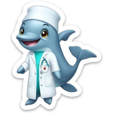 a cute dolphin wearing a medical gown sticker