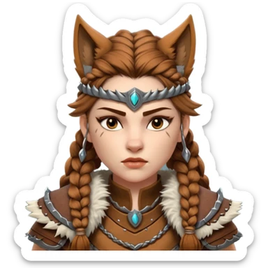 barbarian woman wolf rider portrait, head and shoulders only, fierce female warrior, fur-lined barbarian armor collar, wolf fur details, wild braided hair, intense eyes, tribal warrior vibe, fantasy style, 3D cartoon, mobile game icon style, clean background, no text, no watermark
 sticker