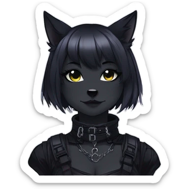 Gorgeous gothic dark techwear anime style anthro black cat furry with blushing face aesthetic and pretty edgy black with collar and harness trending style sticker