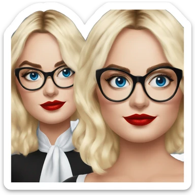  Margot Robbie, bright blue eyes and winged eye liner, red kisses, wearing black glasses  sticker