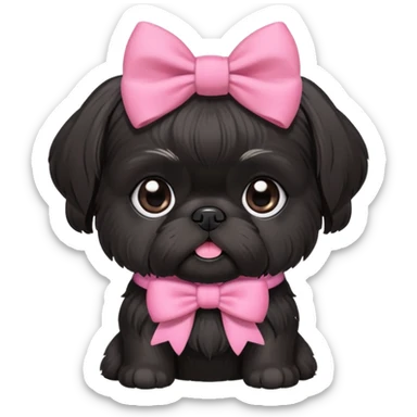  shit tzu filhote toda  da cor preta e um lacinho rosa fofo sticker