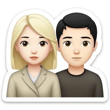 Asian girl with black hair and white boy with blonde hair  sticker