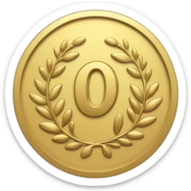 gold coin with "0" label in center and laurel sticker