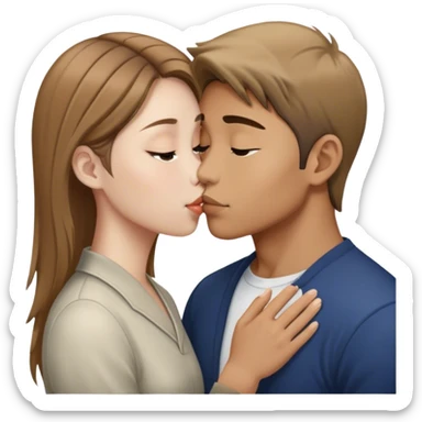 Light brown haired Asian man kissing white light brown haired girl sticker