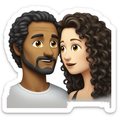 White Man with dark strait hair kissing white woman with long dark curly hair sticker