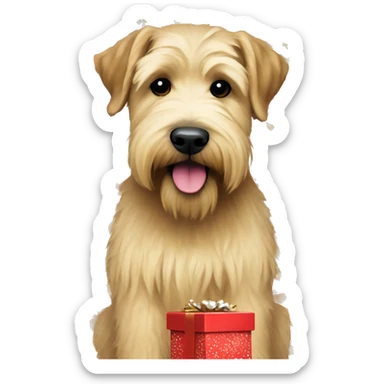 Wheaten terrier with presents sticker
