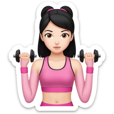 a pretty bratz fair girl in pink workout clothes and black hair sticker