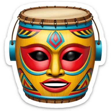 Drum Mask – Mask shaped with drum top, tribal style. sticker