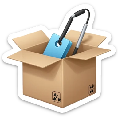 Minimalistic flat vector icon, iOS style, thin black contour on white background. Open box with old items being cleared out. Clean, modern, no text, no shadows sticker