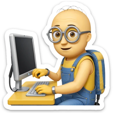 minion with desktop computer works deeply sticker