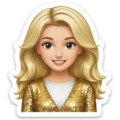 Perrie Edwards from Little Mix with long blonde hair, gold sequin outfit sticker