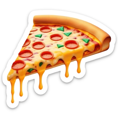 Emoji: A slice of pizza with glowing neon cheese drips. The crust is crispy but has small, futuristic circuits embedded, as if it’s a snack from the future. Bright and playful cyberpunk colors. sticker