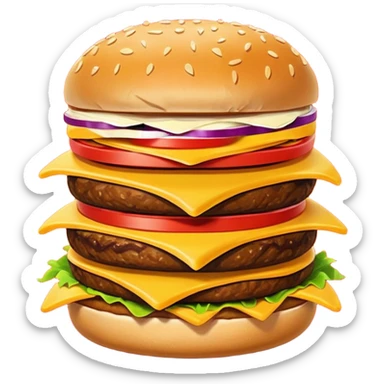 A clean and simple icon of fast food in emoji-style illustration. A burger with fries, naggets and shaverma, bright and bold colors, simple shapes, flat design, high contrast, inviting and appetizing. sticker