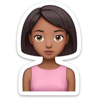 black woman, short straight hair, cute, pink dress sticker