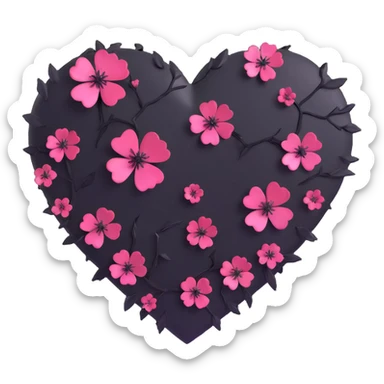 goth sakura black heart with broken pieces and sakura petals emerging, dramatic and mystical sticker