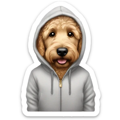 Golden doodle wearing a hoodie sticker