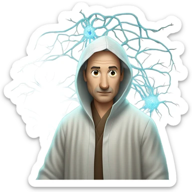 Man in robe breaking two neurons ￼ sticker
