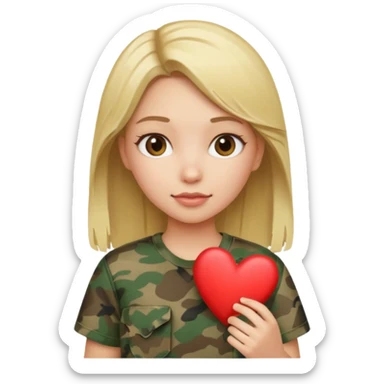 Blonde girl holding camo heart sticker