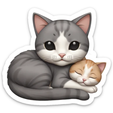 dark grey and white small cat with its eyes closed lying down leaning on its elbow with its paw curled under its head holding it up sticker