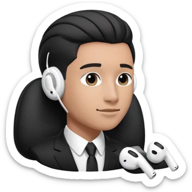 Character in a business black suit and AirPods Max headphones sticker