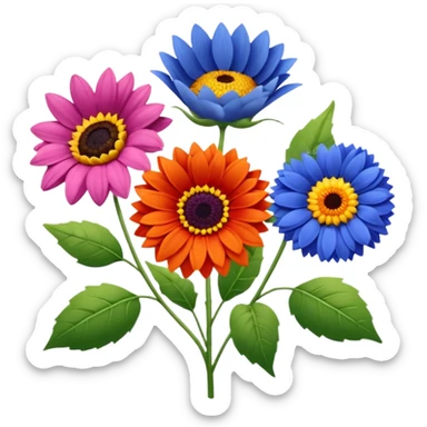 So, im back and i need these flowers into individuals emoji: Rose – pink
Sunflower – yellow
Lavender – purple
Tulip – red
Gerbera – orange
Forget-me-not – light blue
Chrysanthemum – green
Cornflower – dark blue sticker