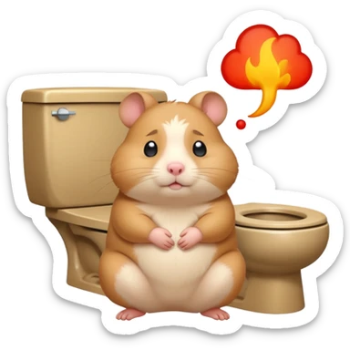 Cute chubby cartoon-style hamster sitting on toilet pooping looking guilty with thought bubble thinking about chilli  sticker