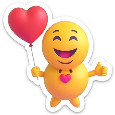 3D smiley emoji, round shape, in love, heart balloon, smiling face, no body sticker