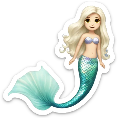 Iridescent mermaid tail full body white girl long hair sticker