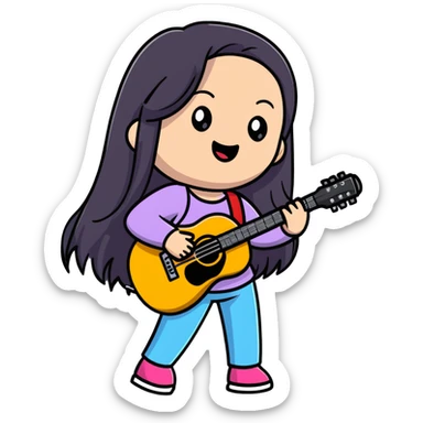 girl with long straight hair singing with microphone and guitar sticker