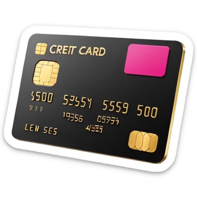 Black sleek credit card with gold chip and hot pink embossed numbers, minimal design, no logos, soft 3D style. sticker
