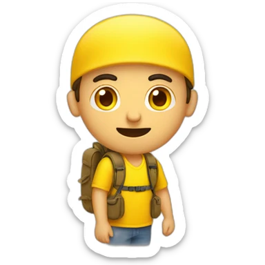 Armenian tourist men in yellow clothing with the rucksack sticker