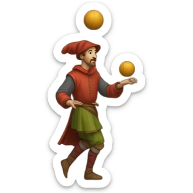 medieval juggler juggling 4 same-sized balls over them sticker