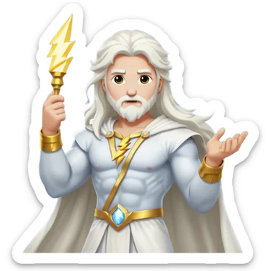 Zeus, whole body, white clothes, long white  hair, lightnings sticker