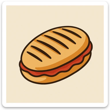 oval panini sandwich, red filling visible, stylized, minimal background sticker
