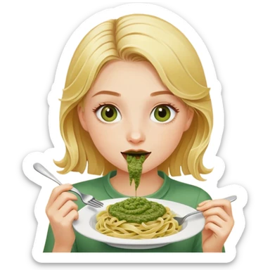 A blond girl with hazel eyes eating pasta pesto (she is very pretty) sticker