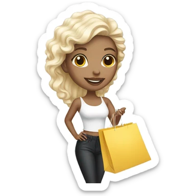 white skin influencer taking selfie with a shopping bag sticker