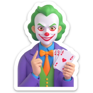 Joker holding a playing card with a mischievous expression sticker