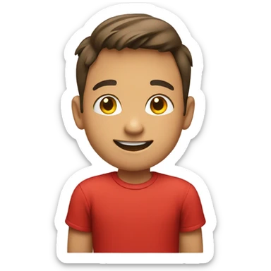 smiling boy in red shirt sticker