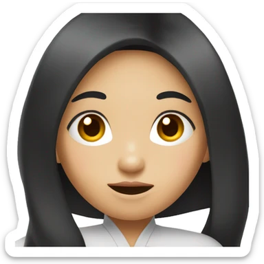 asian girl with long black hair with question mark sticker