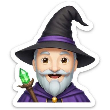 a wizard with a small black hat and a black mustache laughs hard sticker