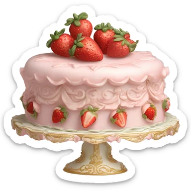 vintage rococo highly detailed pale pink cake with strawberries sticker