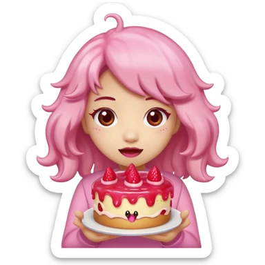 kawaii  woman holding pink runny gooey strawberry jam monster cake   sticker