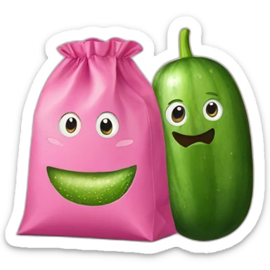 Cucumber between two pink bags sticker