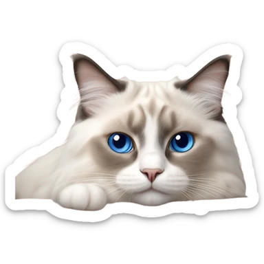 Realistic ragdoll cat with blue eyes laying on pink pillow sticker