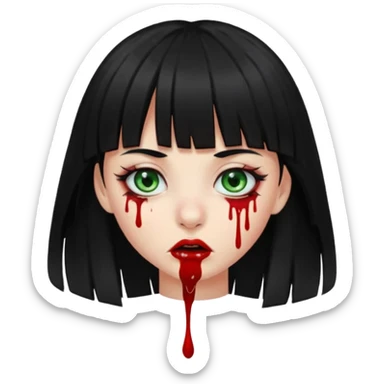 Guria com cabelo preto franjinha sangrando olhos verdes  fundo preto e um piercing bridgepiercing sticker