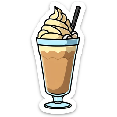 Cold coffee milkshake in a tall glass with ice cream on top sticker