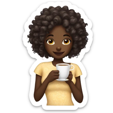 Coquette dark skinned girl with curly hair drinking tea sticker