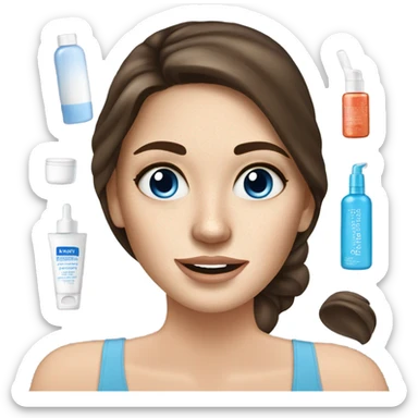 white freackles skin of a brunett blue eyed girl using skin care products  sticker