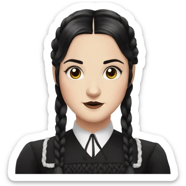wednesday addams with bangs and long hair which is braided sticker