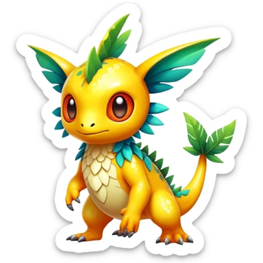 Exotic tropical shiny rare epic cute Fakémon-creature, full body, with random markings sticker